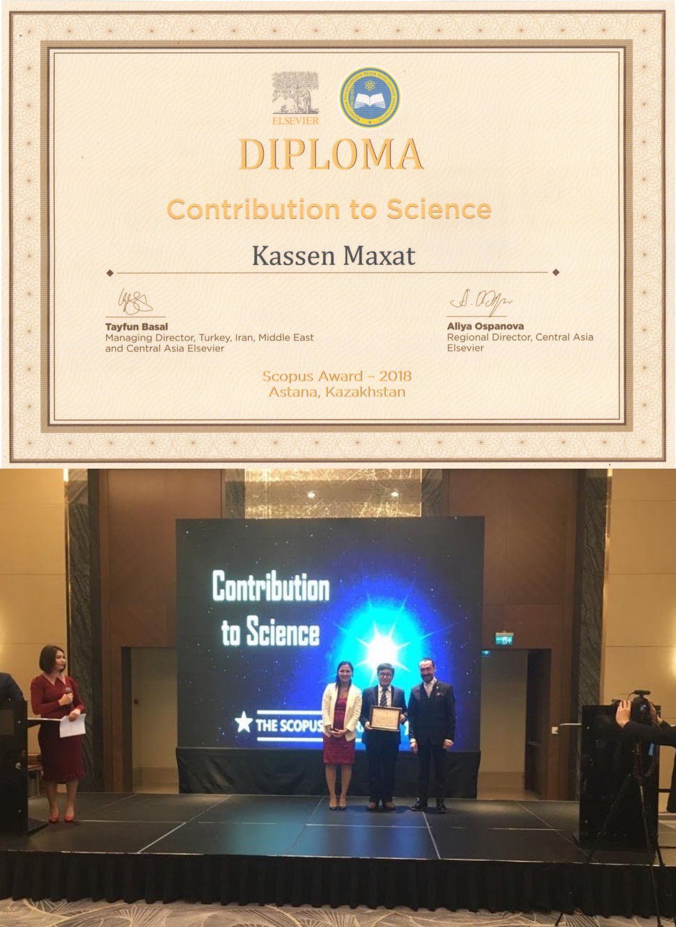 Dr. Maxat Kassen received The Scopus Award 2018: Contribution to Science (Elsevier, The Netherlands)